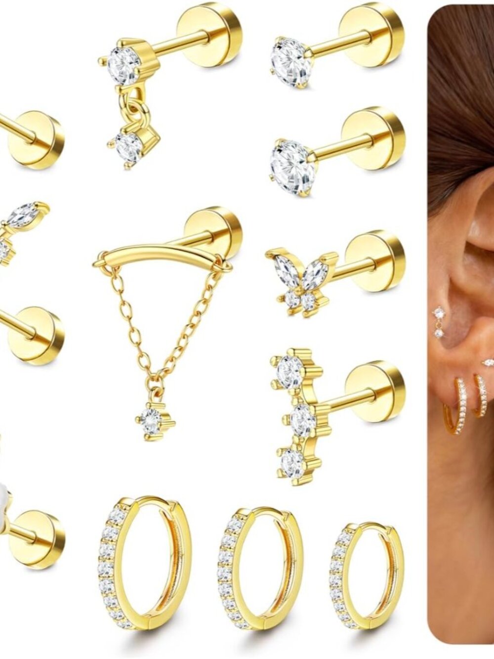 Hypoallergenic Cartilage Earrings for Women Flat Back-16G 18G 20G Cartilage Earr